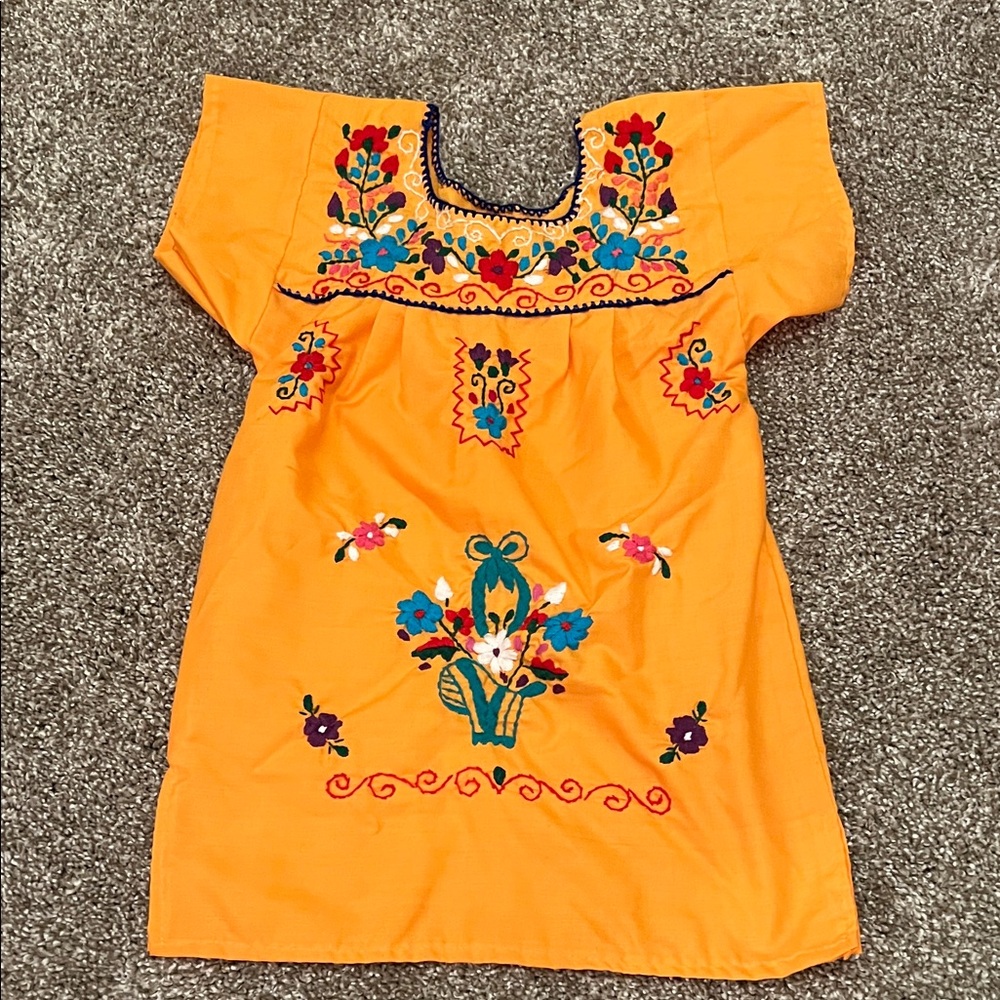 Vibrant Orange Embroidered Kids Dress